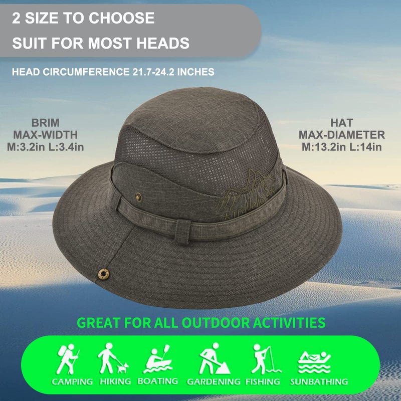 KeepSa Sun Hat for Men, Cotton Embroidery Summer Outdoor Sun Protection Wide Brim Bucket Hat Foldable Safari Boonie Hat Army Green - Image 4